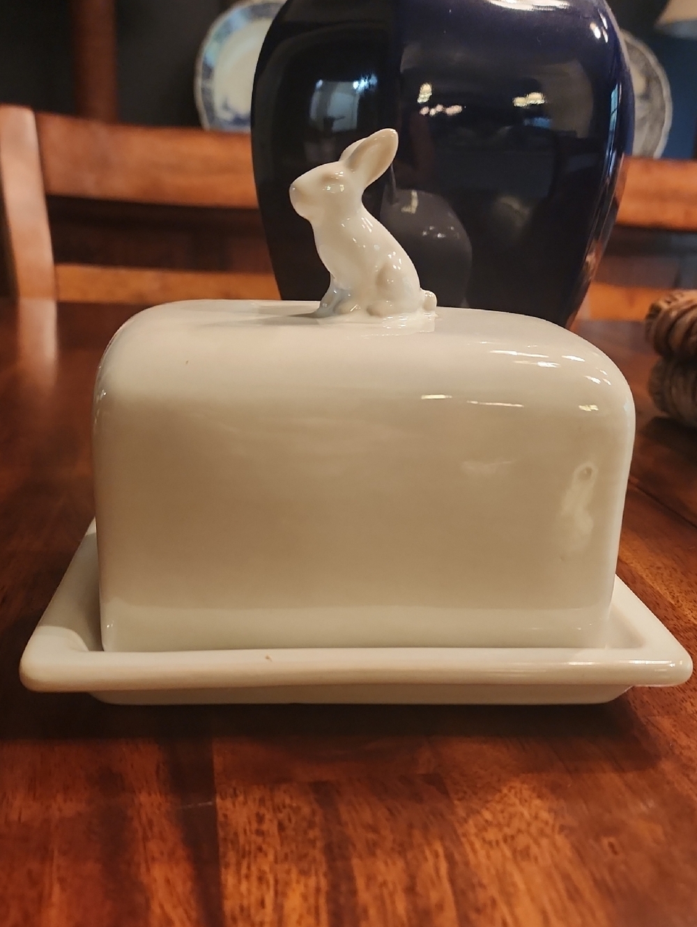 TAG Ceramics New White Large Ceramic Butter Dish with Rabbit Topper